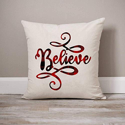 Believe Christmas Pillow Cover Pillow Case Christmas Decor Throw Pillows Merry and Bright Christmas Decor 18 x 18 Inch Winter Holiday Rustic Farmhouse Linen Cushion Case for Sofa Couch - Nature Believe Christmas Pillow Cover Pillow Case Christmas Decor Throw Pillows Merry and Bright Christmas Decor 18 x 18 Inch Winter Holiday Rustic Farmhouse Linen Cushion Case for Sofa Couch - Nature