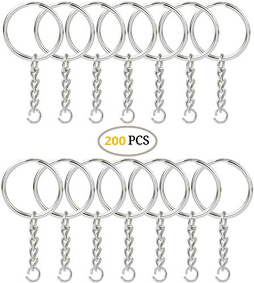 KINGFO 200PCS Split Key Ring with Chain and Jump Rings, Nickel Plated Split Key Ring with Chain Silver Color Metal Split Key Chain Ring Parts with 1inch/25mm Open Jump Ring and Connector. KINGFO 200PCS Split Key Ring with Chain and Jump Rings, Nickel Plated Split Key Ring with Chain Silver Color Metal Split Key Chain Ring Parts with 1inch/25mm Open Jump Ring and Connector.