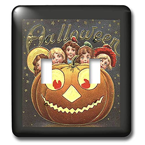 3dRose lsp-6189-2"Vintage Halloween Jack O Lantern And Children Double Toggle Switch Multicolor