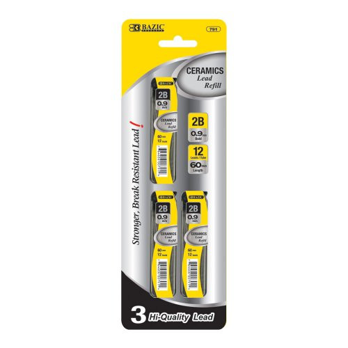 B BAZIC PRODUCTS 12 ct. 0.9 mm Ceramics Mechanical Pencil Leads -3-Pack- -791-