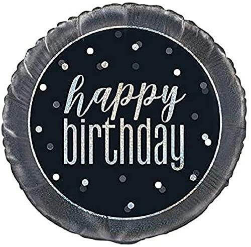 Unique 83340 Black Birthday Round Foil Balloon 18" 1 Pc Happy