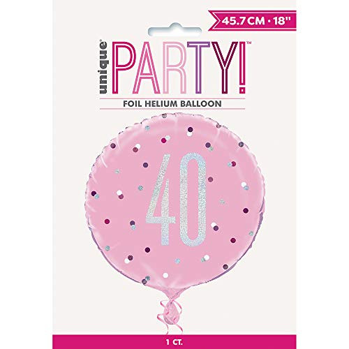 Unique 83372 Pink Packaged Round Mylar Balloon-18 Silver  1 Pc Age 40