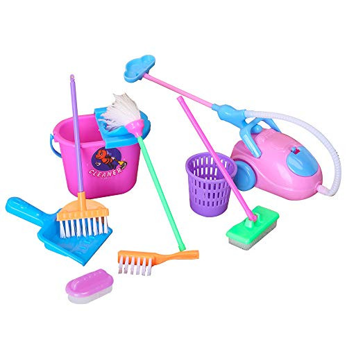 E-TING Miniature Mop Dust Pan Brush Broom Bucket Doll Housework Cleaning Set Dollhouse Garden Accessories for 7 - 11.5 inch Dolls Accessories