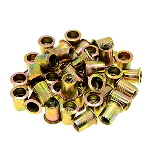 YXQ 60Pcs 3/8-16UNC Rivet Nut Flat Head Steel Blind Insert Nutsert Rivnut Zinc Plated