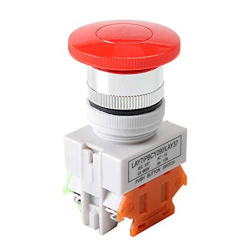 Fielect 660V 10A Emergency Stop Push Button Switch Self Reset Emergency Stop Switch 22mm Mounting Diameter Red Mushroom Head Push-Pull Reset Type Y090-11M 1 Pcs