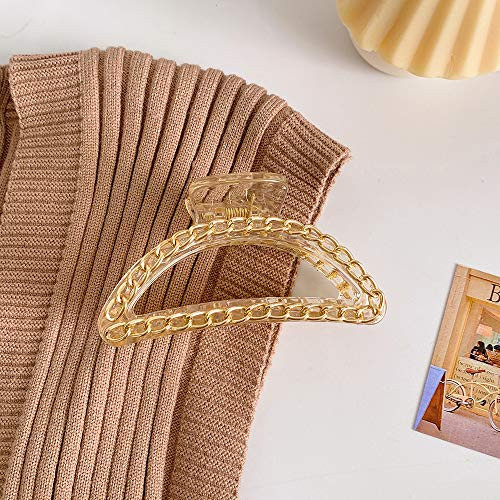REXI Hair Claw Clips with Metal Chain Geometric Hair Catch Barrette Jaw Clamp for Women Half Bun Hairpins for Thick and Thin Hair-BTransparent- REXI Hair Claw Clips with Metal Chain Geometric Hair Catch Barrette Jaw Clamp for Women Half Bun Hairpins for Thick and Thin Hair-BTransparent-