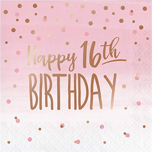 Creative Converting Rosé All Day 16th Birthday Napkins 6.5" Pink