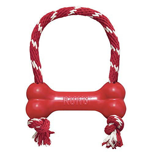 KONG - Goodie Bone with Rope - Durable Rubber Chew Bone Teeth Cleaning Dog Toy - for X-Small Dogs KONG - Goodie Bone with Rope - Durable Rubber Chew Bone Teeth Cleaning Dog Toy - for X-Small Dogs