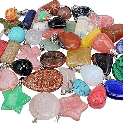 Chenkou Craft Wholesale Lots Mix Stone Pendants Charms Jade Turquoise Agate Crystal Quartz Precious Stone Beads Bracelet Necklace Jewelry Findings Gemstone (Mix Styles 40pcs) Chenkou Craft Wholesale Lots Mix Stone Pendants Charms Jade Turquoise Agate Crystal Quartz Precious Stone Beads Bracelet Necklace Jewelry Findings Gemstone (Mix Styles 40pcs)