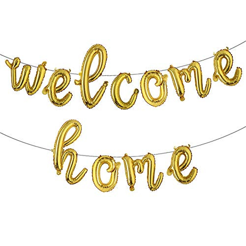 16 inch Welcome Home Balloon Banner Style Balloons Foil Letter Balloon Anniversary Celebration Party Decorations -L Welcome Home Gold-