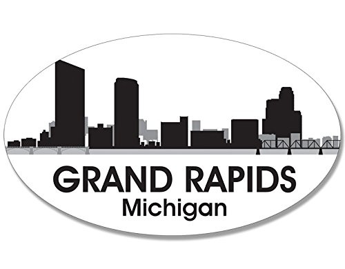 American Vinyl Oval B-W Skyline of Grand Rapids Sticker -City Michigan Decal-