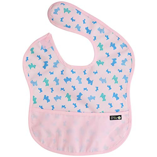 Plie Waterproof Super Bib-Baby Bib-Toddler Bib-Smock Washable Stain and Odor Resistant 6-24 Months - -B- Pink-Puppy