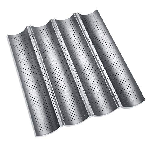 Nonstick Perforated Baguette Pan 15" x 13" for French Bread Baking 4 Wave Loaves Loaf Bake Mold Toast Cooking Bakers Molding 4 Gutter Oven Toaster Pan Cloche Waves Silver Steel Tray -1 Pack Loaf Pan- Nonstick Perforated Baguette Pan 15" x 13" for French Bread Baking 4 Wave Loaves Loaf Bake Mold Toast Cooking Bakers Molding 4 Gutter Oven Toaster Pan Cloche Waves Silver Steel Tray -1 Pack Loaf Pan-