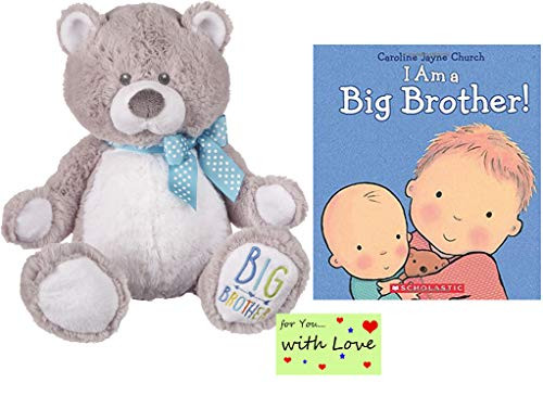 Big Brother Gift Set for Little Boys and Toddlers, I Am a Big Brother Bear and Book Bundle with Gift Tag