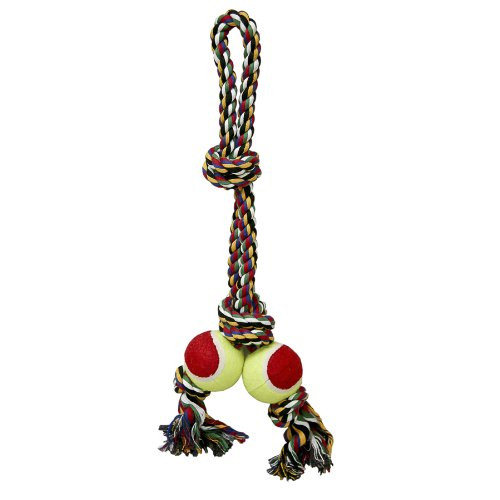Blue Ribbon Tug-O-Rope Double Tennis Ball Tug Dog Toy 18"