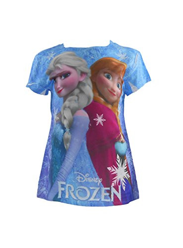 Disney Frozen Anna and Elsa Sisters Light Blue Fitted Tee Small -Size 6-6x-