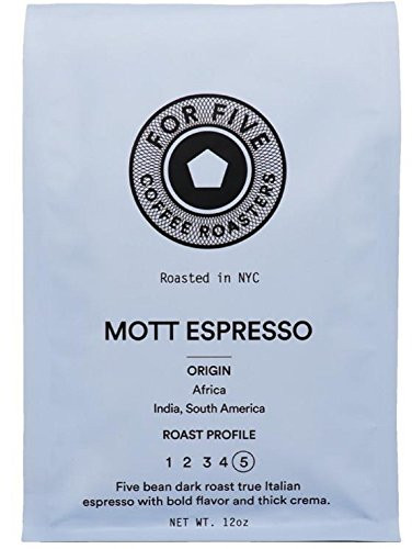 For Five Coffee Roasters Mott Espresso Dark Roast (Origin: Africa, India, South America), Whole Bean 12 oz