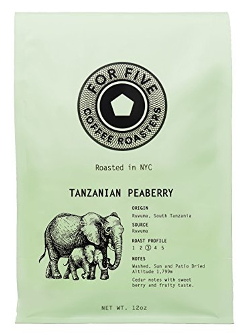For Five Coffee Roasters Tanzania Peaberry Medium Roast (Origin: Ruvuma, South Tanzania) 12oz (Whole Bean)