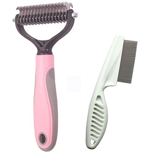 Sunglow Pet Grooming Tool ?Double Sided Shedding and Dematting Undercoat Rake Comb for Dogs and Cats ?and Comb for Flea-16 tooth comb Pink- Sunglow Pet Grooming Tool ?Double Sided Shedding and Dematting Undercoat Rake Comb for Dogs and Cats ?and Comb for Flea-16 tooth comb Pink-