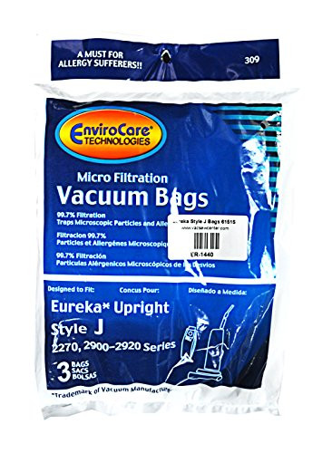 EUREKA Upright Style J Bags EnviroCare Replacement Brand Designed to fit Upright Vacuum Cleaners Using Style J Bags 99.7 Microfiltration 3 Bags in Pack