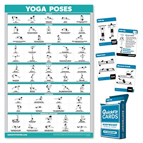 QuickFit 2 Pack - Yoga Poses Poster - Laminated 18" x 27"  and  Bodyweight Exercise Playing Cards - 2.5" x 3.5"