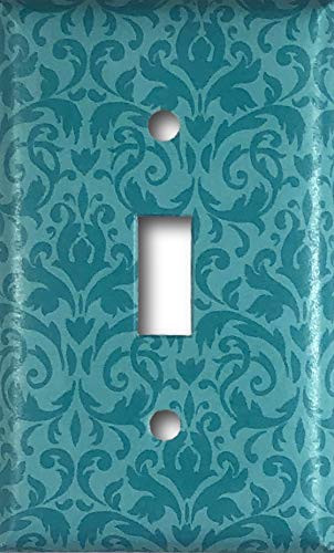Turquoise Damask Design Decorative Single Toggle Light Switch Wall Plate Cover Standard-Midway or Jumbo Size