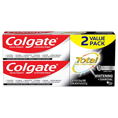 Colgate Total Charcoal Teeth Whitening Toothpaste 12 Hour Antibacterial Protection Mint - 4.8 Ounce -2 Pack-