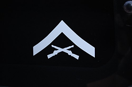 US Marine E-3 Lance Corporal Sticker Vinyl Decal Choose Color  and  Size Chevron Rank Insignia Logo Military NRA -V475- -6" X 2.5" Blue-