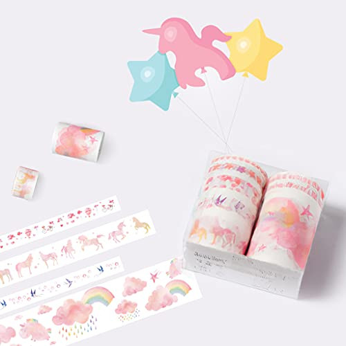 Washi Tape 7 Rools Cute Floral Blossom Masking Tape Decorative Adhesive Tape Sticky Paper Tape for DIY Decorative Craft Gift Wrapping Scrapbook Nordic -Pink Unicorn-
