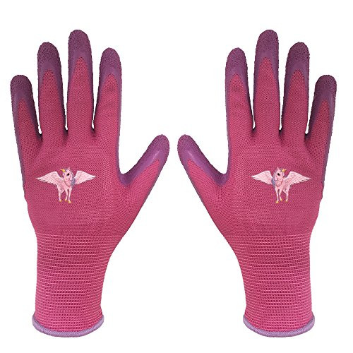 Teens Gardening Gloves - PROMEDIX - Kids Gardening Gloves Children Nitrile coated Gardening Gloves -10-14 Years Old-Pink-
