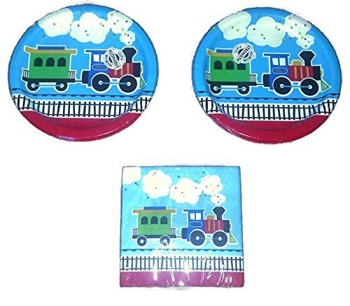 Creative Converting All Aboard Train Birthday Party Plates (16) Napkins (16) Party Bundle