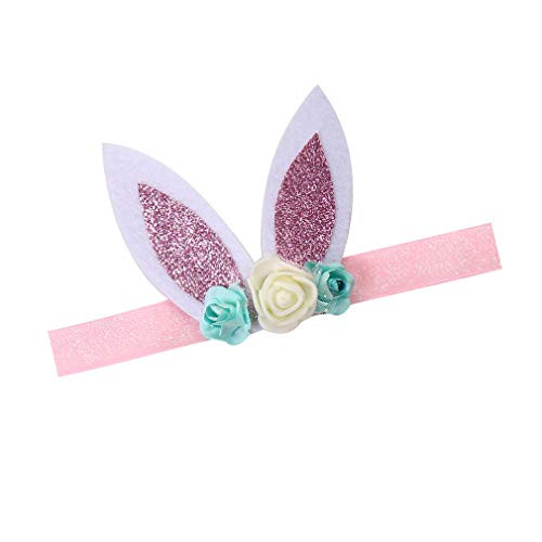 Baby Easter Flower Headband Bunny Glitter Rabbit Ears Kids Girls Easter Gift JHE13 -Pink Ear-B-