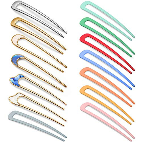 14 Pieces Metal U Shaped French Hairpin Vintage Hair Sticks Fork Sticks Hair Chignon Pins Updo Prongs Bun Clips Chopsticks Hair Accessories for Women Girls