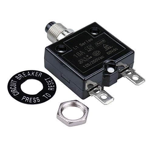 RKURCK 125-250V AC 50V DC Push Button Circuit Breaker 18 Amp Thermal Overload Protector L1 Series Manual Reset Thermal Circuit Breaker -18A-