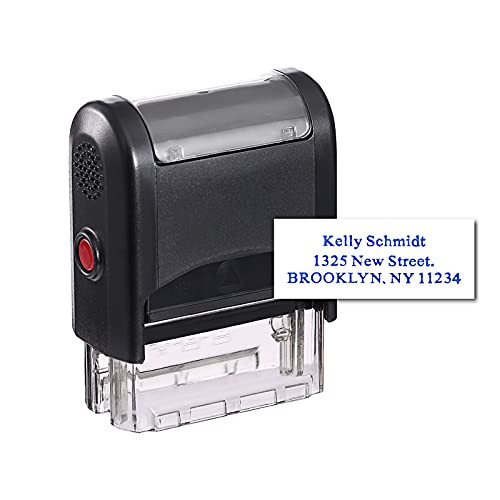 SINYUDUN Custom Self Inking Stamp Personalized Return Address Stamp - Up to 3 Lines of Text Rubber Stamps for Business  Teachers Office Bank deposits with 5 Optional Ink Colors 14 Font Choices