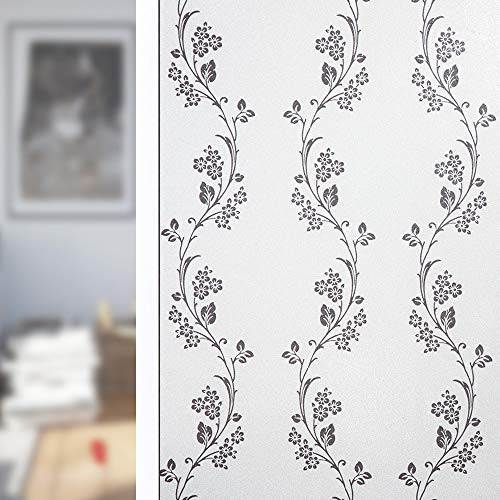 dktie Decorative Privacy Stain Window Film?Removable Static Cling Glass Windows Tint Film Glass Door Window Decals Stickers for Bathroom Home Anti UV Non Adhesive -Vine 17.7x78.7-