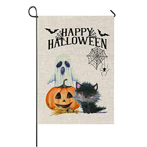 Faromily Halloween Pumpkin Cat Ghost Garden Flag Vertical Double Sized Fall Halloween Yard Outdoor Decoration 12.5 x 18 Inch