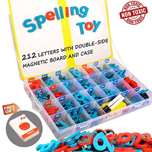 Magnetic Alphabet Letters, 212Pcs A-Z Foam Magnetic Letters with Large Dry Erase Double-Side Magnetic Board, Educational Alphabet Refrigerator Magnets for Preschool Learning, Spelling