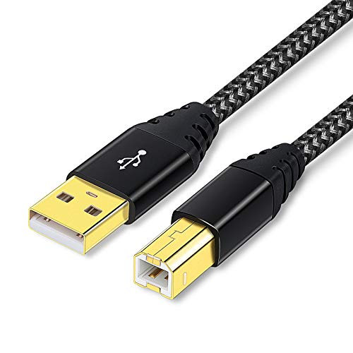 Printer Cable Braided Printer USB Cable USB 2.0 Type A Male to B Male Computer Scanner Cord High Speed Compatible for HP Canon Dell Epson Lexmark Xerox Samsung and More -10FT-3M-