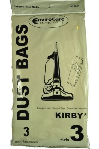 Kirby Style 3 Vacuum Cleaner Bags EnviroCare Replacement Brand designed to fit Kirby Heritage II Legend I  and  II Bags have round hole opening on collar of bag 3 bags in pack by Kirby