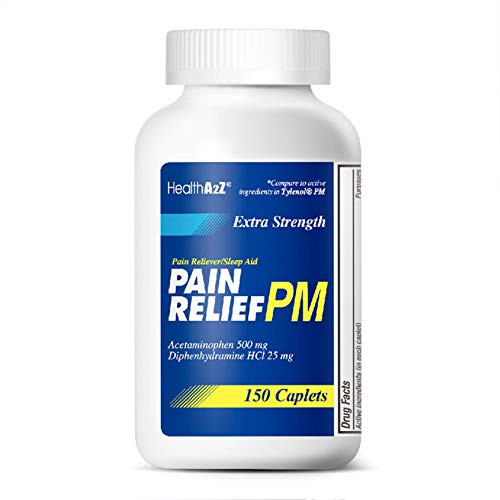 HealthA2Z Extra Strength Pain Relief PM 150 Caplets Acetaminophen 500mg  Diphenhydramine 25mg  Pain Reliever Plus Nighttime Sleep Aid  Non-Habit Forming