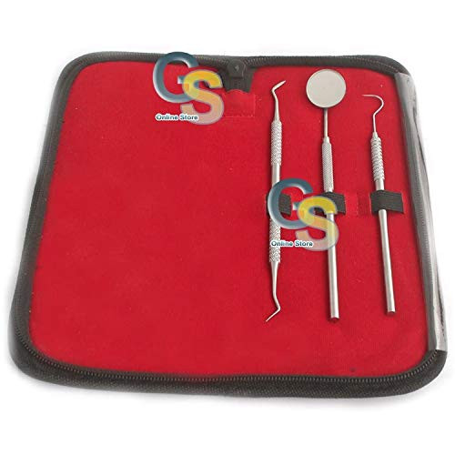 G.S 3PCS of Dental with Mirror Handle Plaque Remover Tooth Scraper and Single Headed Probe - Dental Inspection Mirror - Dental Instruments - Rust Free Steel