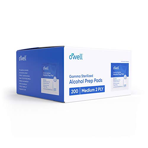 O'WELL Alcohol Prep Pads 200 Count  Medical  and  Professional Grade Sterile Alcohol Pads  Medium 2-Ply  Individually Wrapped Gamma Sterilized Antiseptic  Box of 200 Sterile Alcohol Wipes