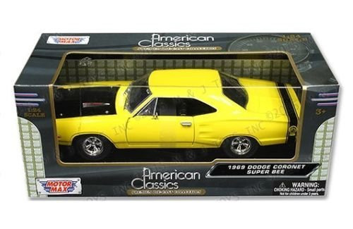 New 1:24 W/B AMERICAN CLASSICS COLLECTION - YELLOW 1969 DODGE CORONET SUPER BEE Diecast Model Car By MOTOR MAX