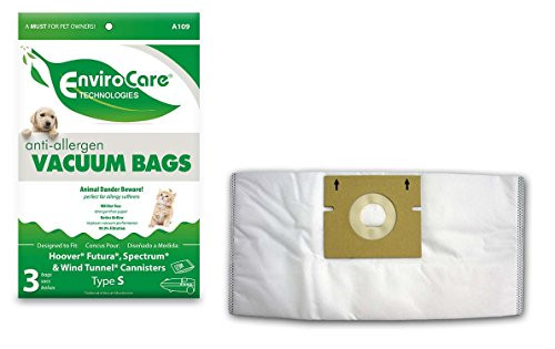 EnviroCare Replacement Allergen Filtration Vacuum Cleaner Dust Bags for Hoover WindTunnel Futura Spectrum Constellation Type S 3 Pack