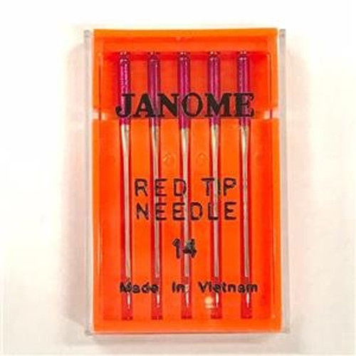 Janome 5 Pk Embroidery Sewing Machine Needles Red Tip Size 14 -90-14-