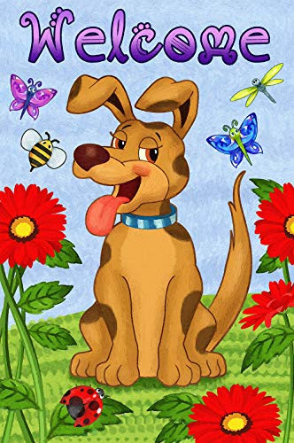 Texupday Welcome Dog Butterfly Bee Flower Decoration Spring Garden Flag Outdoor Yard Flag 12" x 18"