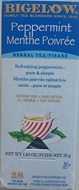Bigelow Peppermint Herbal Tea 28-Count Box -Pack of 1- Caffeine-Free Bagged Herbal Tea in Individually Wrapped Foil Packets Contains Peppermint Leaves and Nothing Else Bigelow Peppermint Herbal Tea 28-Count Box -Pack of 1- Caffeine-Free Bagged Herbal Tea in Individually Wrapped Foil Packets Contains Peppermint Leaves and Nothing Else