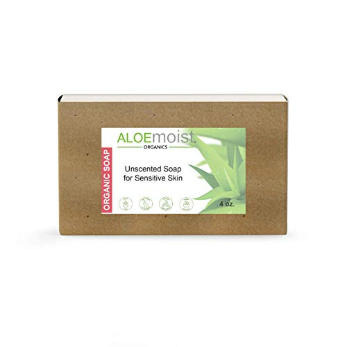 Aloemoist Organic Soap Bar  Body Soap Hand Soap Face Wash Shampoo Bar  Unscented Bar Soap for Sensitive Skin with Virgin Coconut Oil Vitamin E A D Anti Wrinkle Antioxidants  Handmade Soap