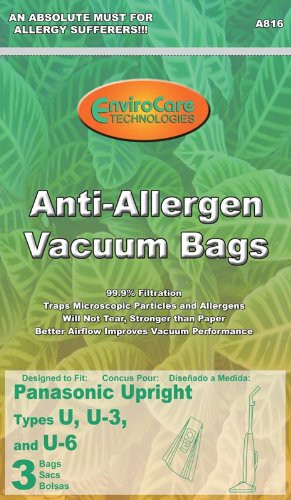 Type U U-3  and  U-6 Bags Replacement For Panasonic EnviroCare Anti-Allergen Vacuum Cleaner Bags w- closure - 3 pack - Generic - Synthetic Filtration